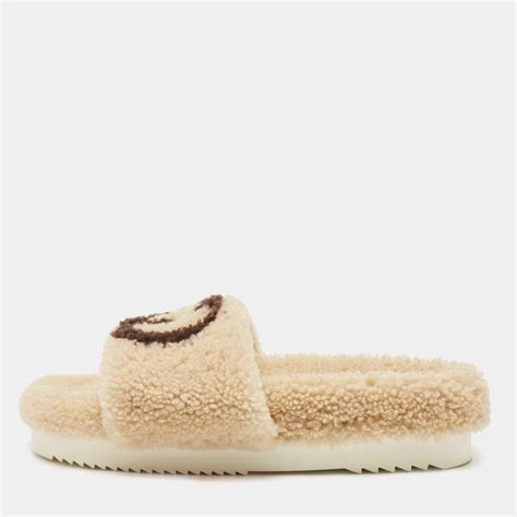 shearling gucci slides|Gucci fur slides.